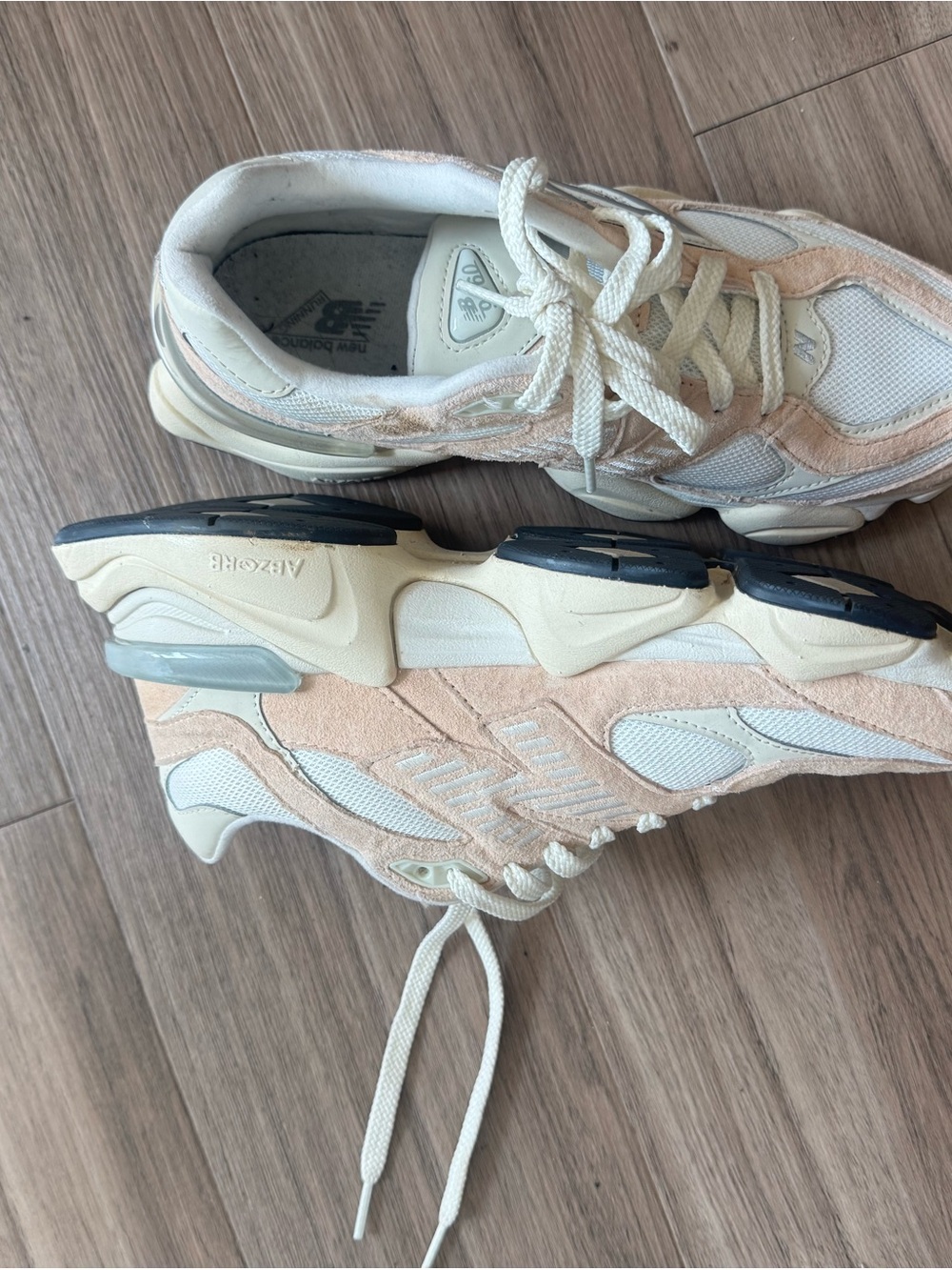 New Balance Women's Cream and Blush Mesh Suede Sneakers - Picture 2 of 3